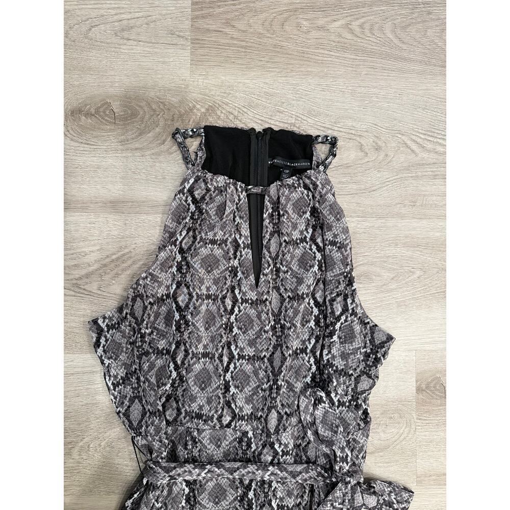 White House Black Market Snake Print Halter Wide Leg Jumpsuit 12P Belted - Picture 4 of 7